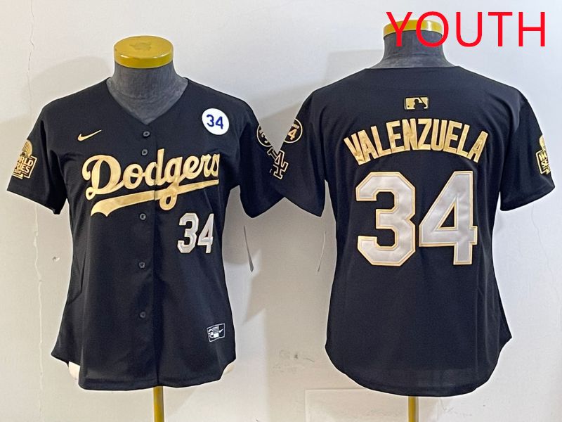 Youth Los Angeles Dodgers #34 Valenzuela Black Gold Game 2025 Nike MLB Jersey style 6->youth mlb jersey->Youth Jersey